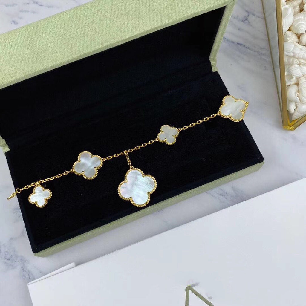 Van Cleef & Arpels MAGIC CLOVER MOP PINK GOLD BRACELET 5 MOTIFS