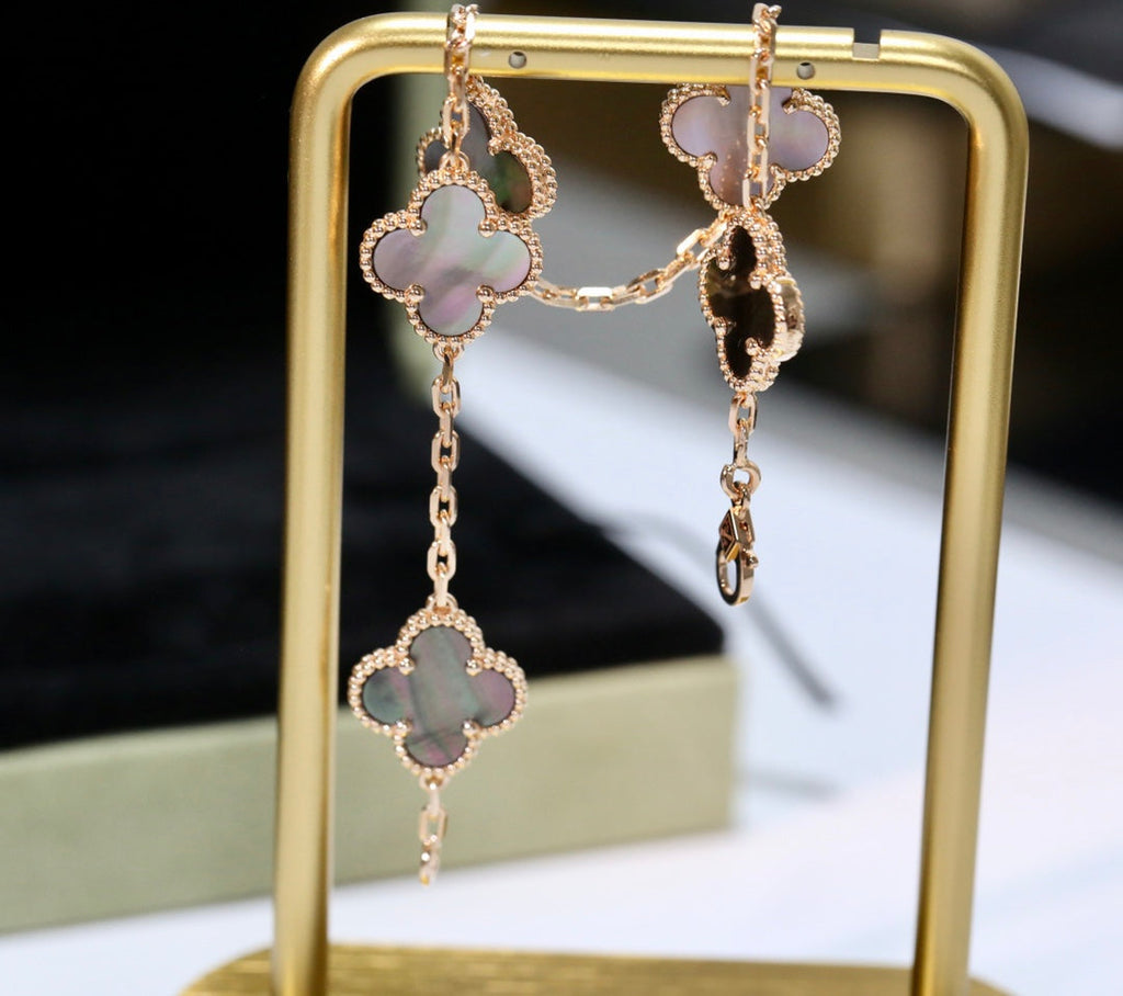Van Cleef & Arpels CLOVER BLACK MOP PINK GOLD BRACELET 5 MOTIFS