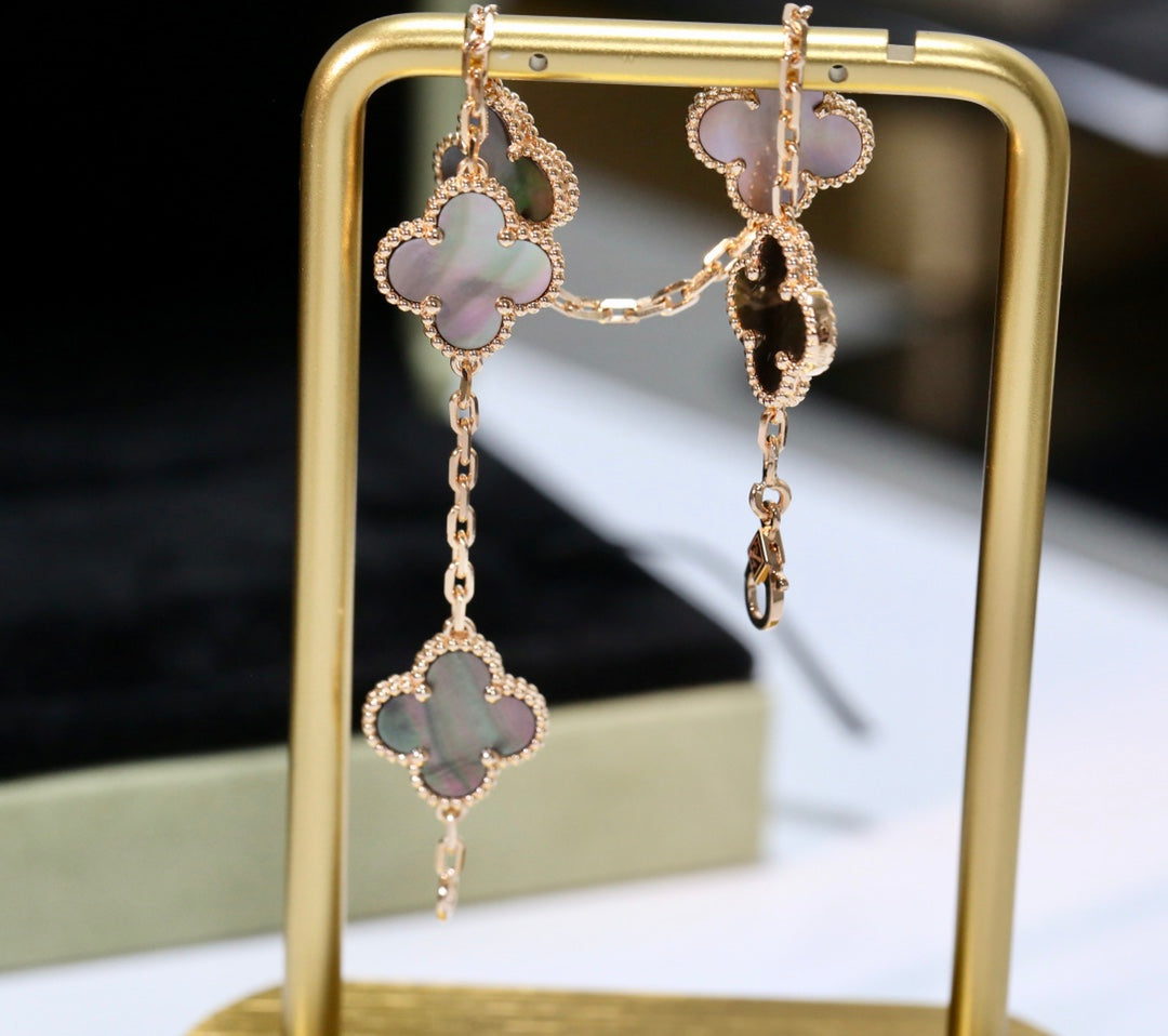 Van Cleef & Arpels CLOVER BLACK MOP PINK GOLD BRACELET 5 MOTIFS