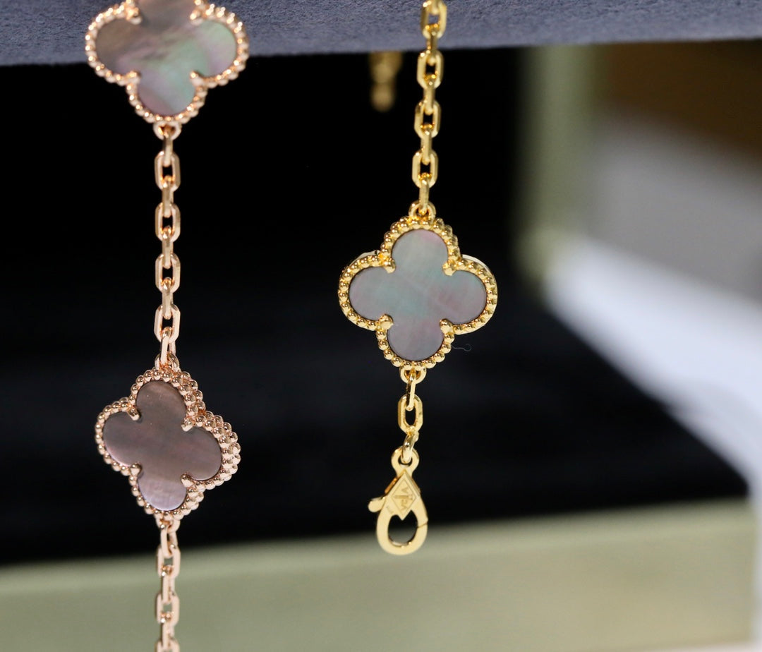 Van Cleef & Arpels CLOVER BLACK MOP PINK GOLD BRACELET 5 MOTIFS
