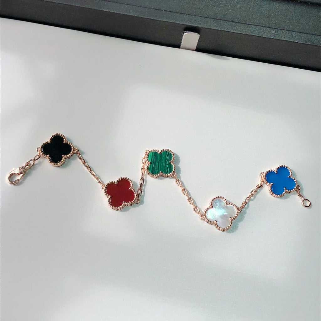 Van Cleef & Arpels CLOVER MULTICOLOR PINK GOLD BRACELET 5 MOTIFS