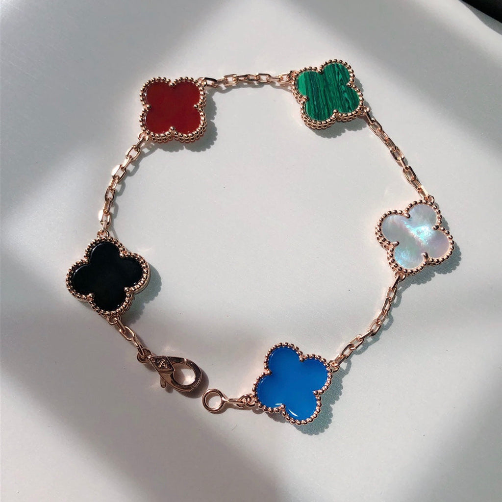 Van Cleef & Arpels CLOVER MULTICOLOR PINK GOLD BRACELET 5 MOTIFS