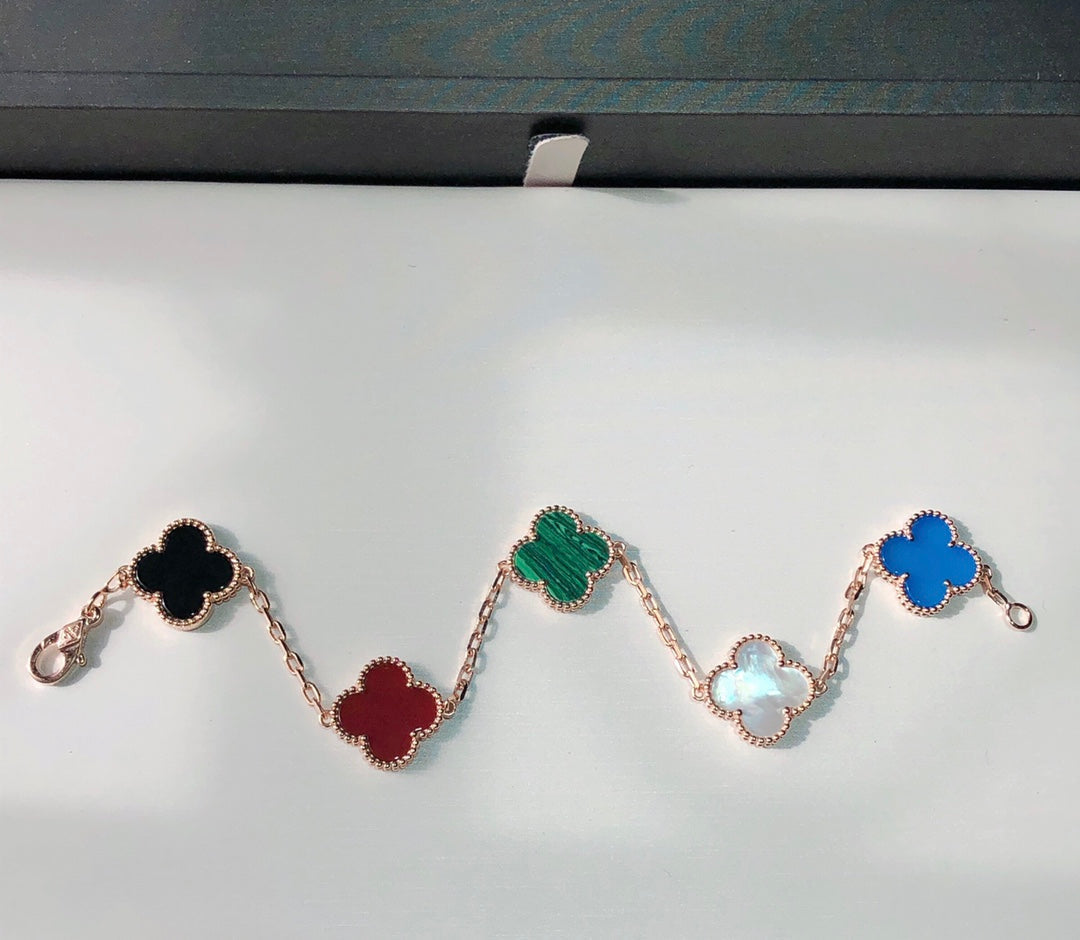 Van Cleef & Arpels CLOVER MULTICOLOR PINK GOLD BRACELET 5 MOTIFS