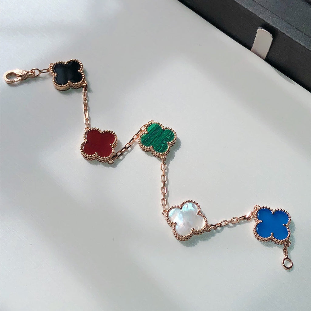 Van Cleef & Arpels CLOVER MULTICOLOR PINK GOLD BRACELET 5 MOTIFS