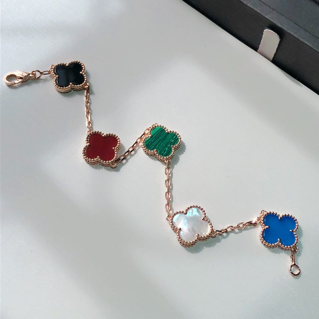 Van Cleef & Arpels CLOVER MULTICOLOR PINK GOLD BRACELET 5 MOTIFS
