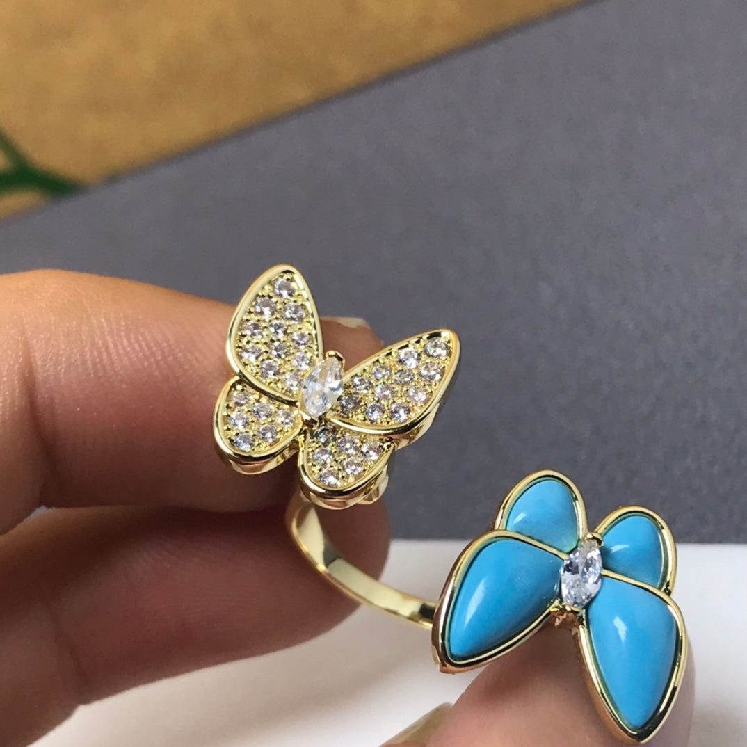 Van Cleef & Arpels TWIN BUTTERFLY TURQUOISE DIAMOND RING