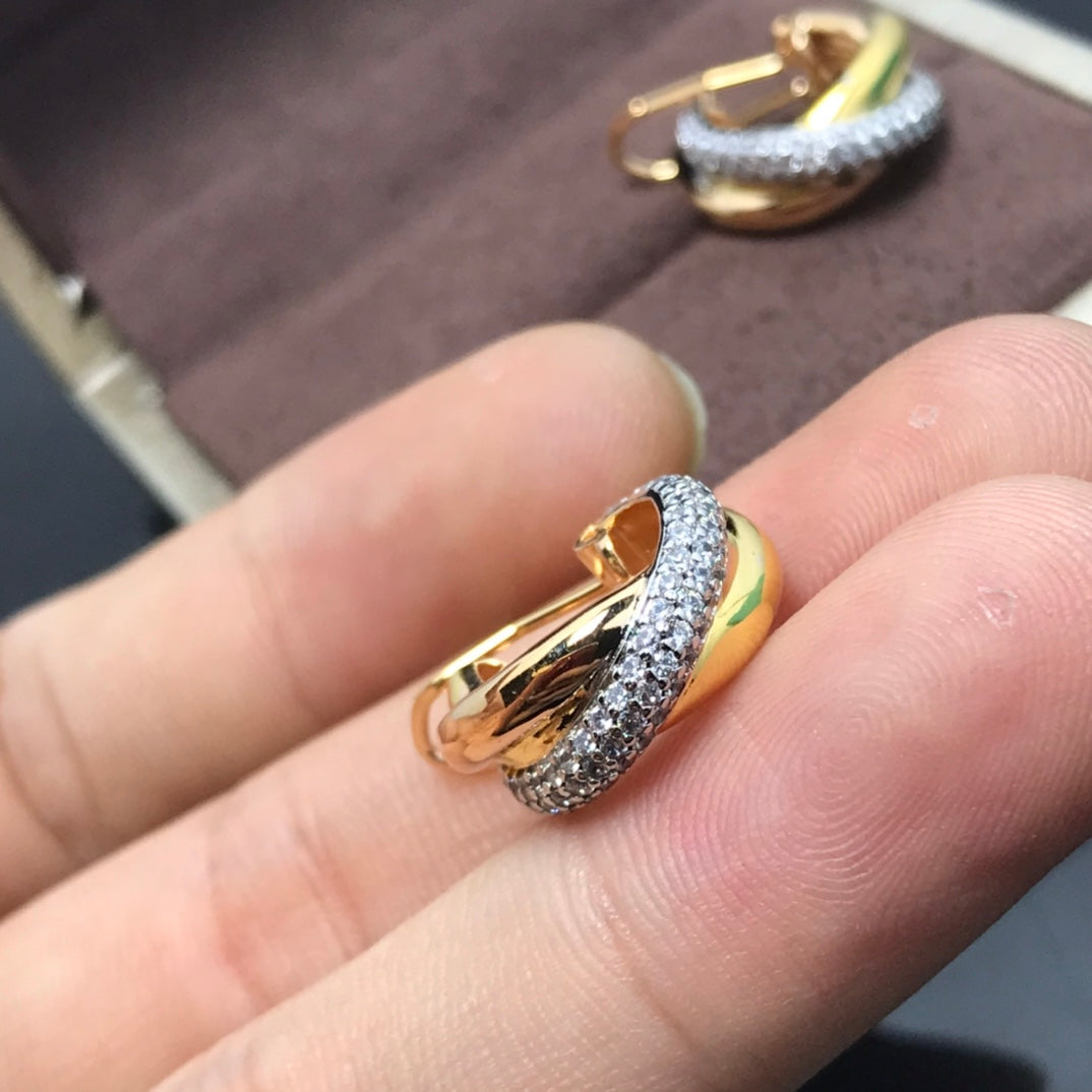 CARTIER TRINITY PINK GOLD DIAMOND GOLD EARRINGS