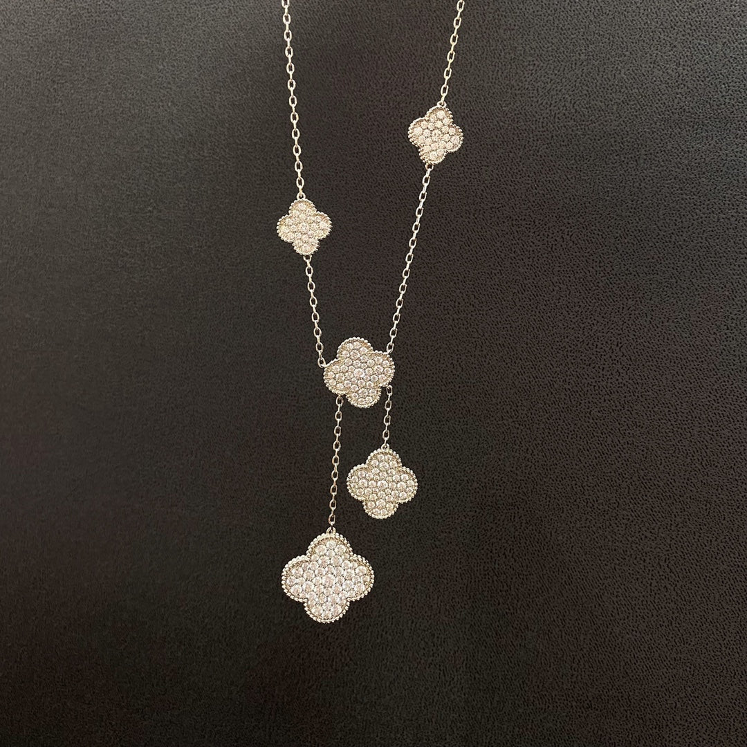 Van Cleef & Arpels CLOVER 5 MOTIFS SILVER DIAMONDS NECKLACE
