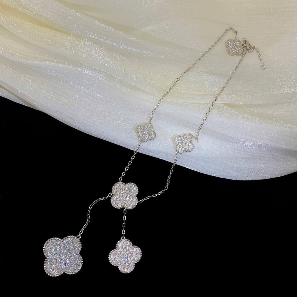 Van Cleef & Arpels CLOVER 5 MOTIFS SILVER DIAMONDS NECKLACE