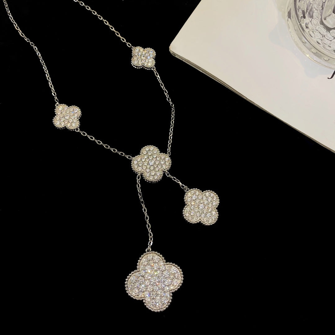 Van Cleef & Arpels CLOVER 6 MOTIFS SILVER DIAMONDS NECKLACES