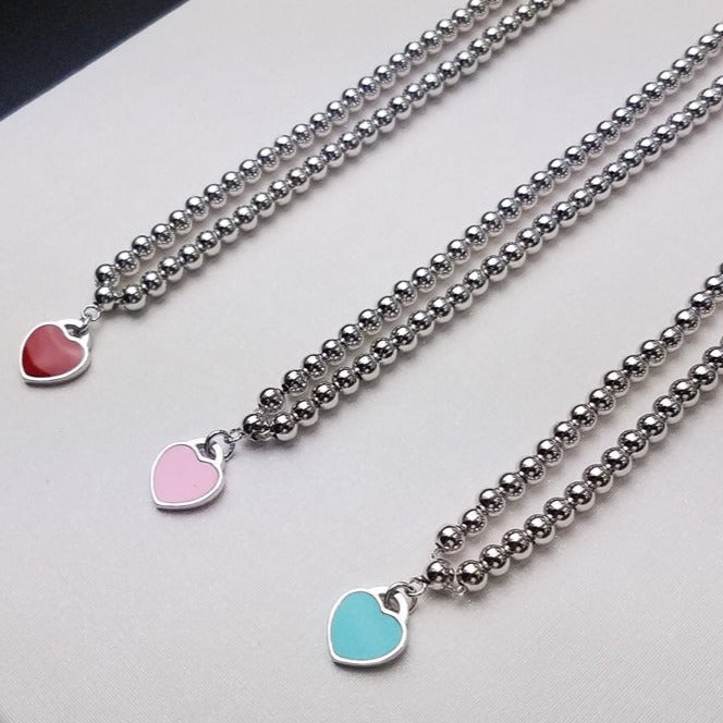 TIFFANY HEART PEDANT SILVER BALL CHAIN NECKLACE