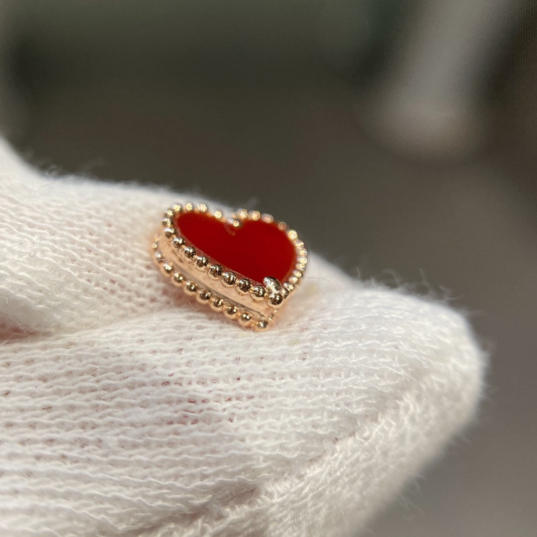 Van Cleef & Arpels HEART CARNELIAN PINK GOLD STUD EARRINGS