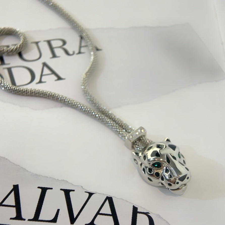 CARTIER PANTHERE SILVER ONYX NECKLACE