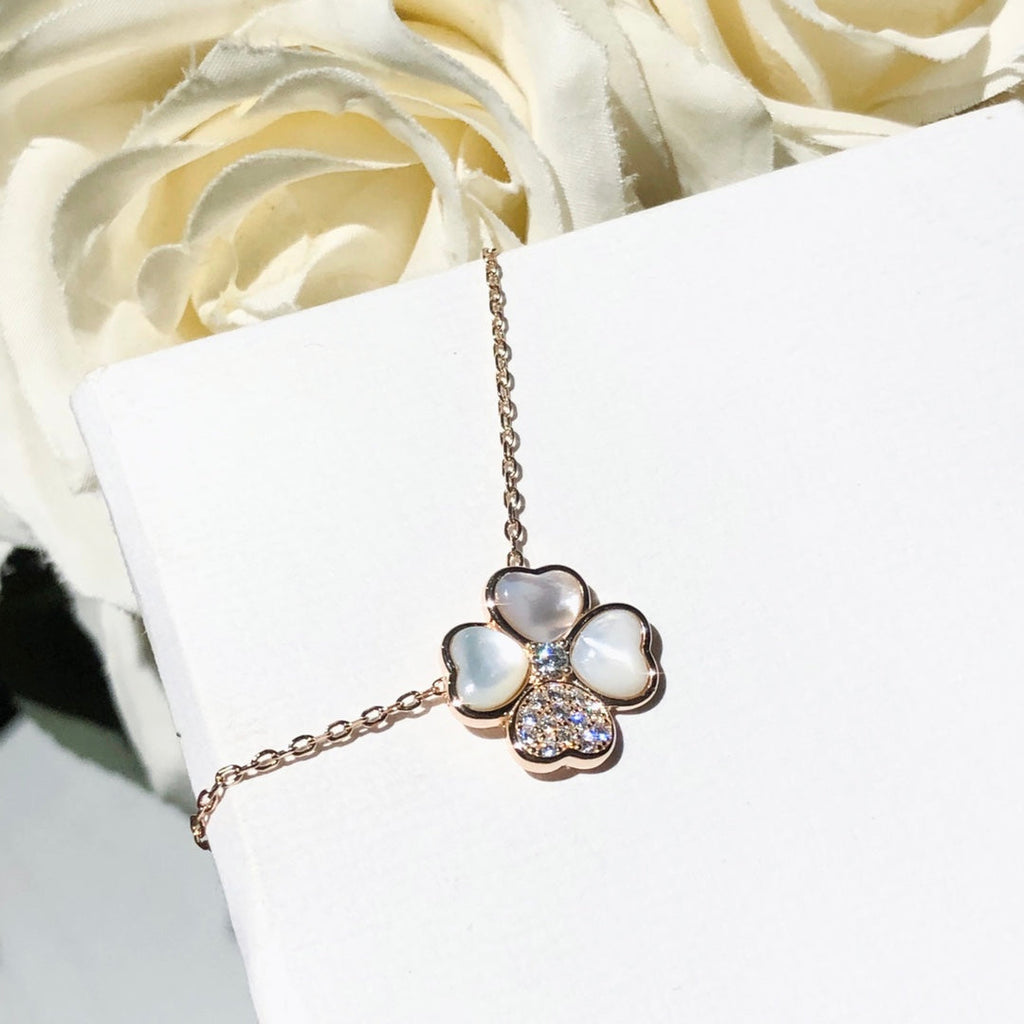 Van Cleef & Arpels CLOVER MOP DIAMOND PINK GOLD NECKLACE