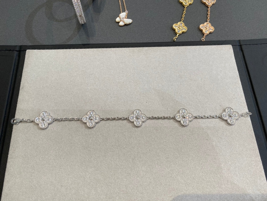 Van Cleef & Arpels CLOVER 5 MOTIFS SILVER DIAMOND BRACELET