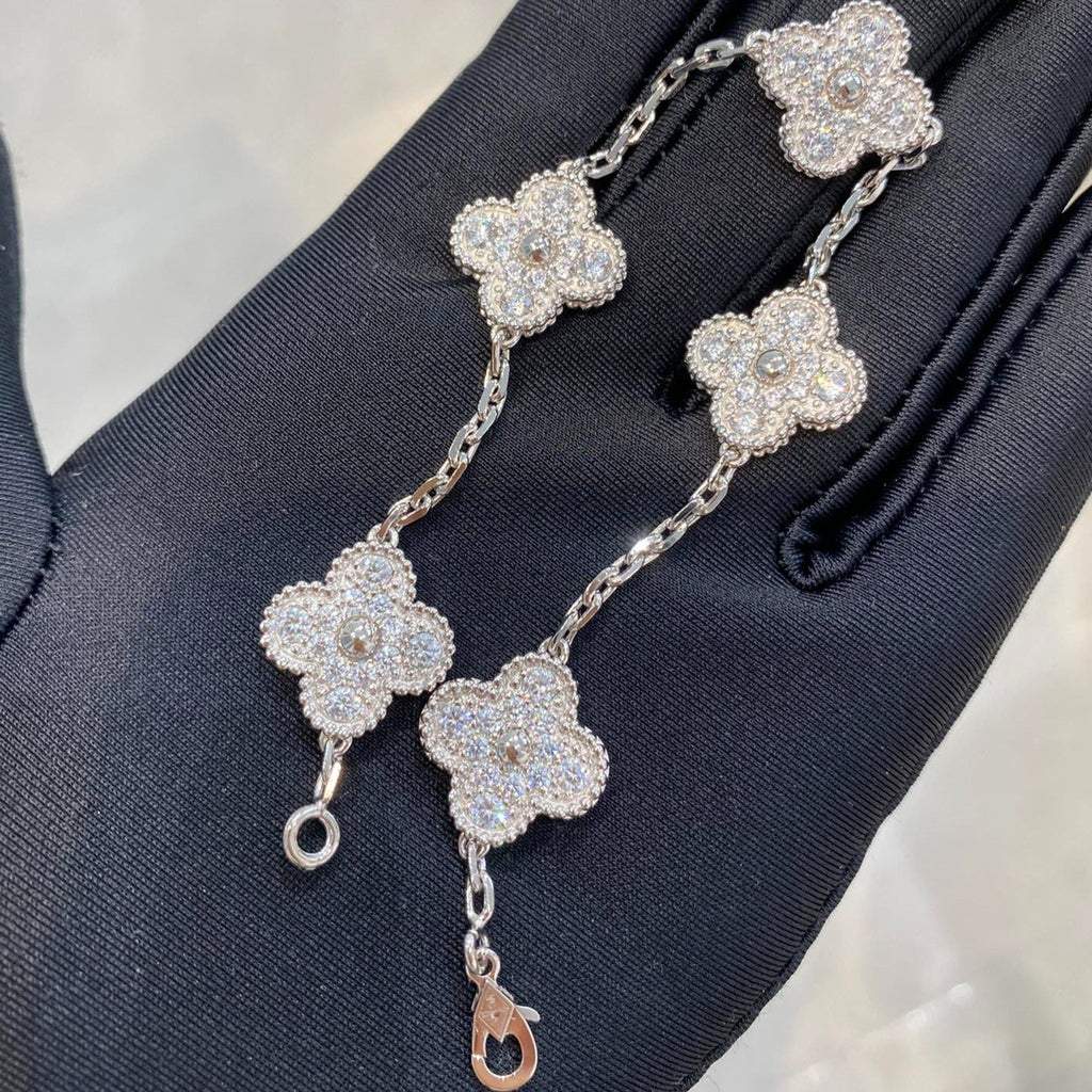 Van Cleef & Arpels CLOVER 5 MOTIFS SILVER DIAMOND BRACELET