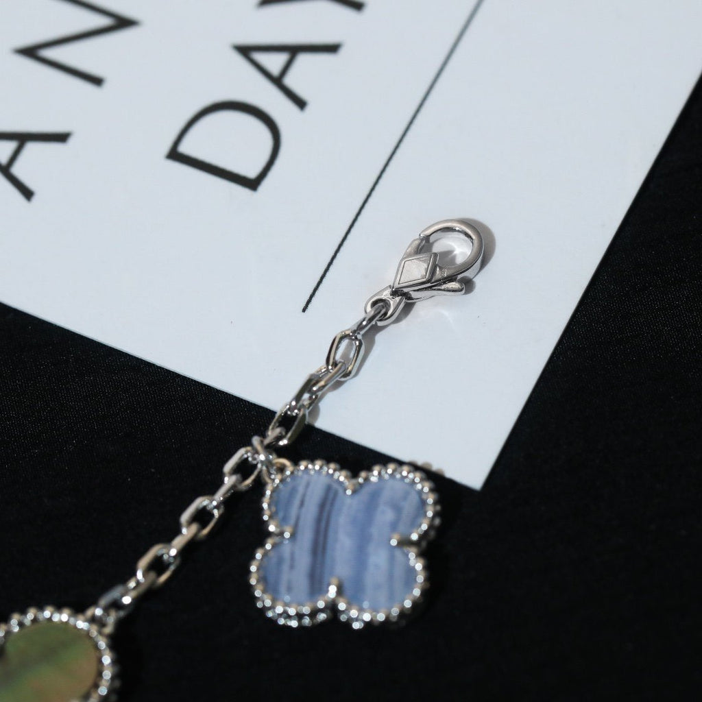 Van Cleef & Arpels CLOVER BRACELET 5 MOTIFS MOP CHALCEDONY SILVER