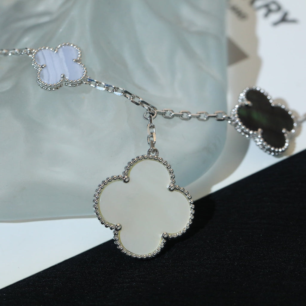 Van Cleef & Arpels CLOVER BRACELET 5 MOTIFS MOP CHALCEDONY SILVER