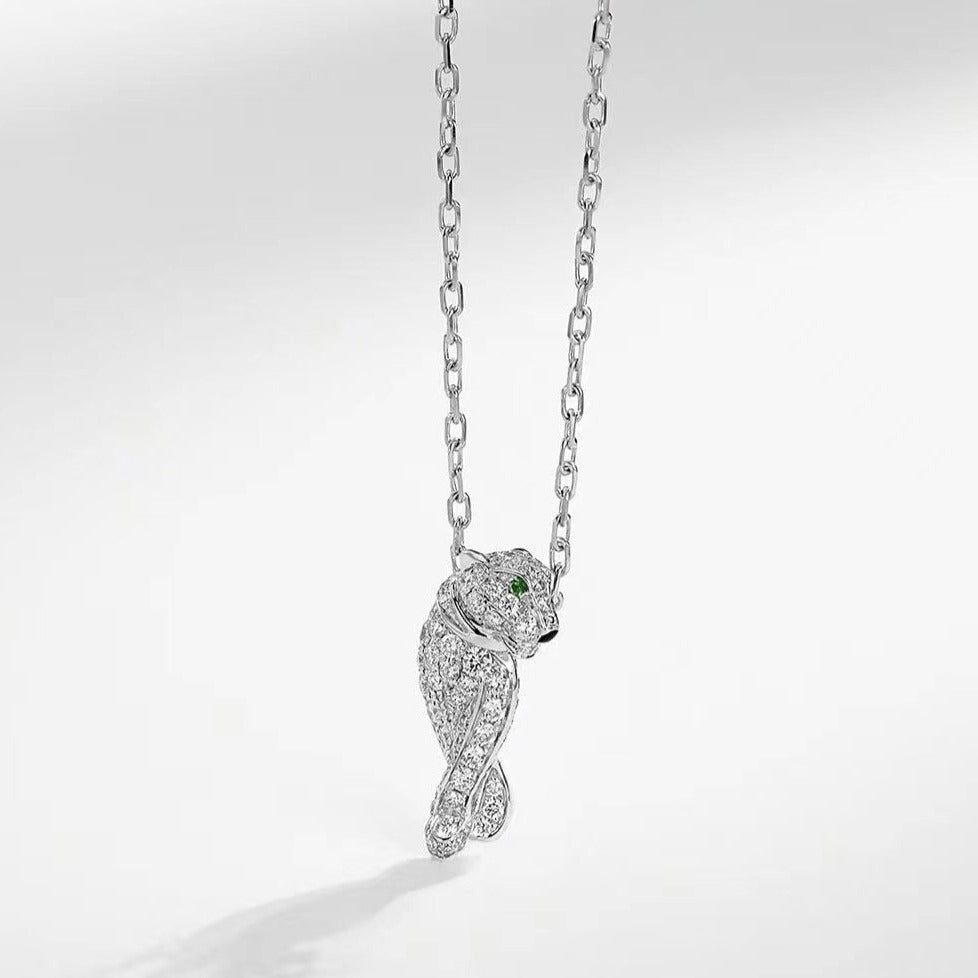 CARTIER PANTHERE PEDANT SILVER DIAMOND NECKLACE
