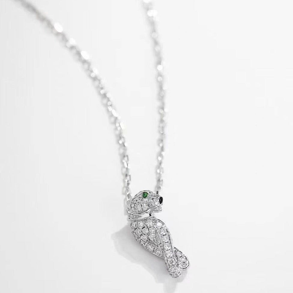 CARTIER PANTHERE PEDANT SILVER DIAMOND NECKLACE