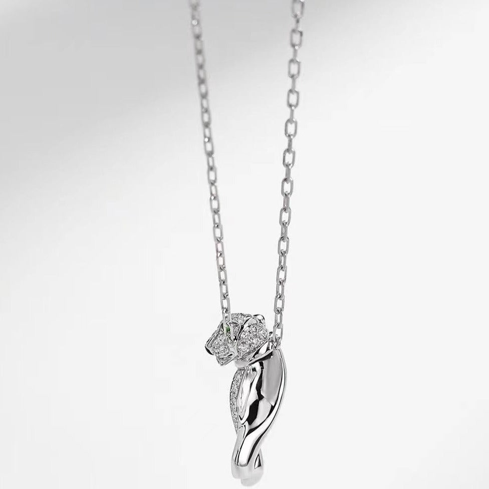 CARTIER PANTHERE PEDANT SILVER DIAMOND NECKLACE