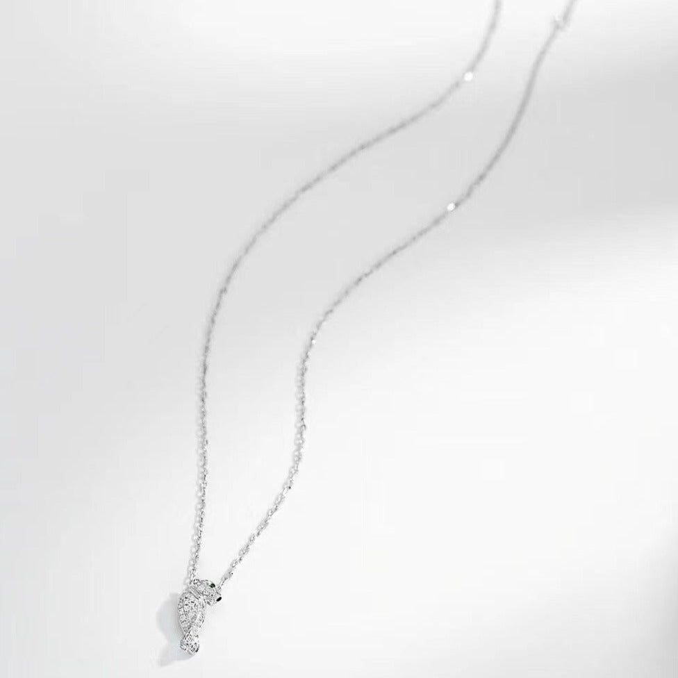 CARTIER PANTHERE PEDANT SILVER DIAMOND NECKLACE