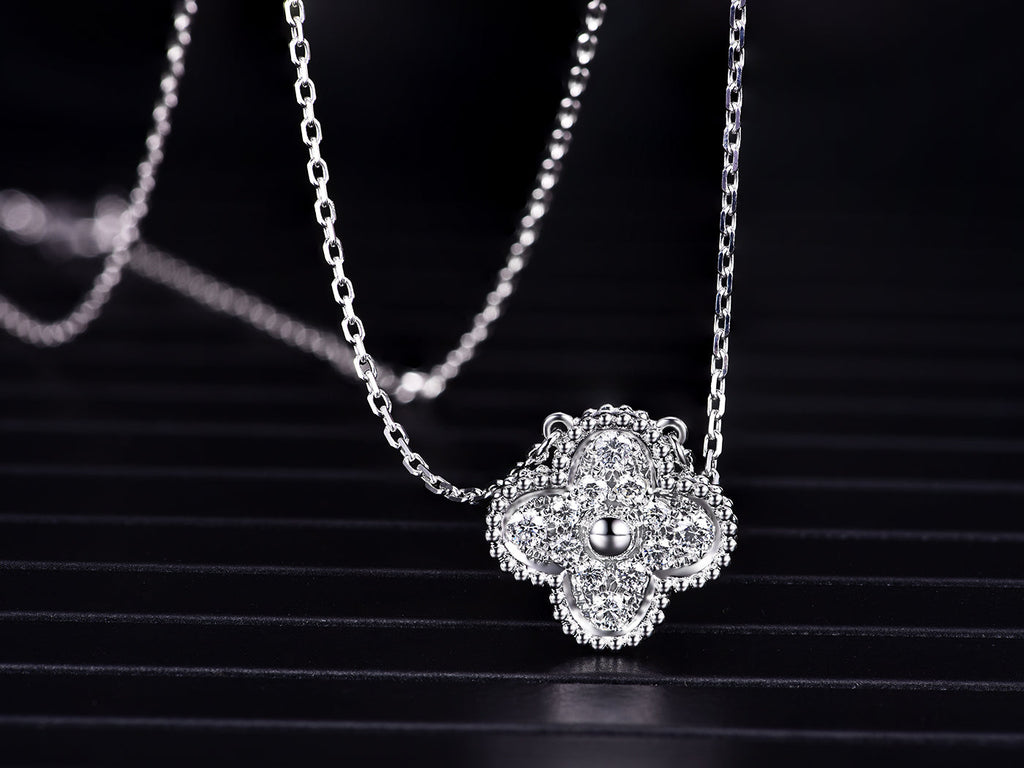 Van Cleef & Arpels CLOVER SILVER DIAMOND NECKLACE