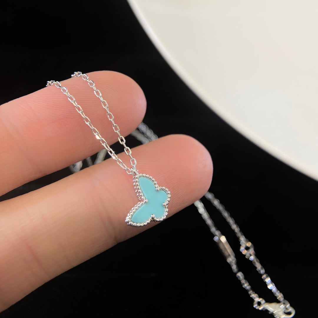 Van Cleef & Arpels BUTTERFLY PEDANT SILVER TURQUOISE NECKLACE