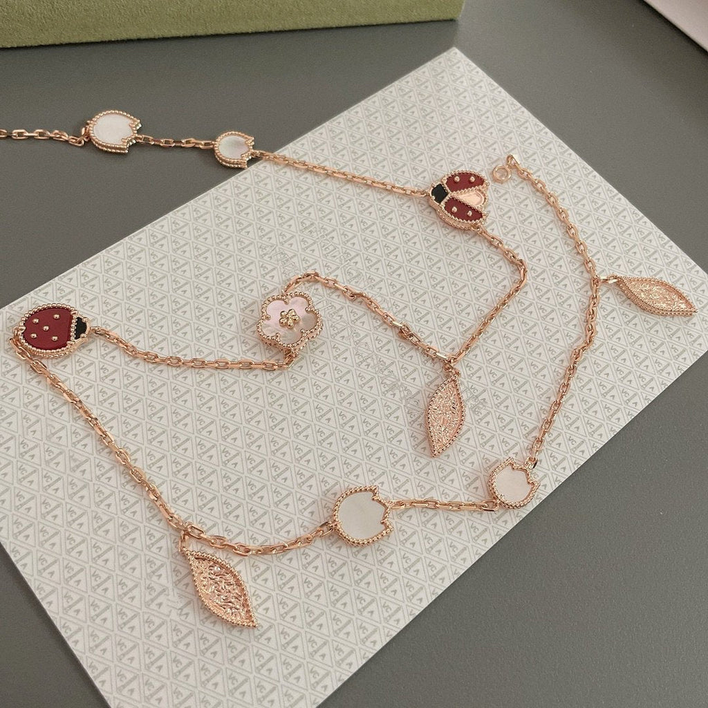 Van Cleef & Arpels LUCKY SPRING 15 MOTIFS PINK GOLD NECKLACE