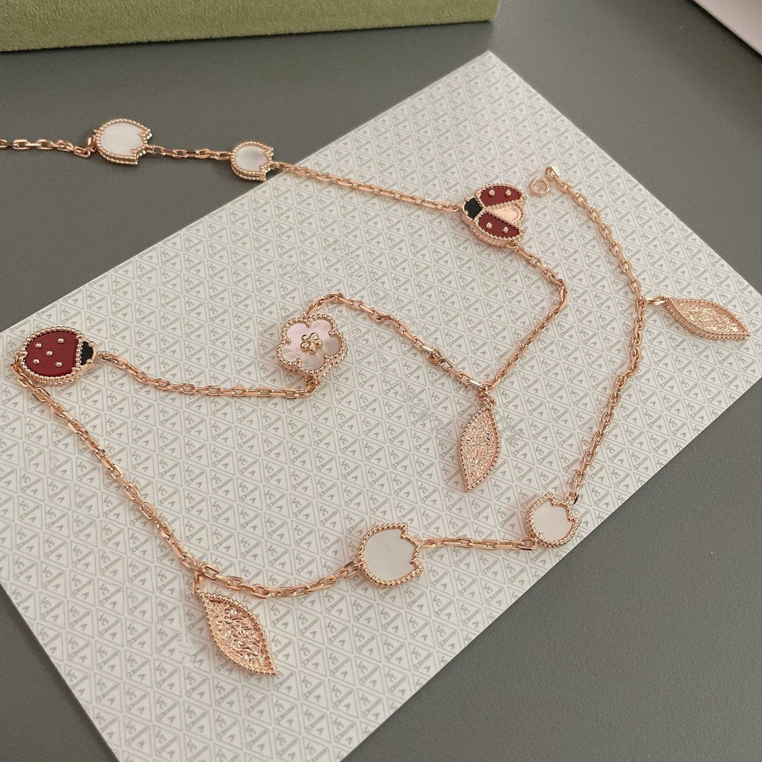 Van Cleef & Arpels LUCKY SPRING 15 MOTIFS PINK GOLD NECKLACE