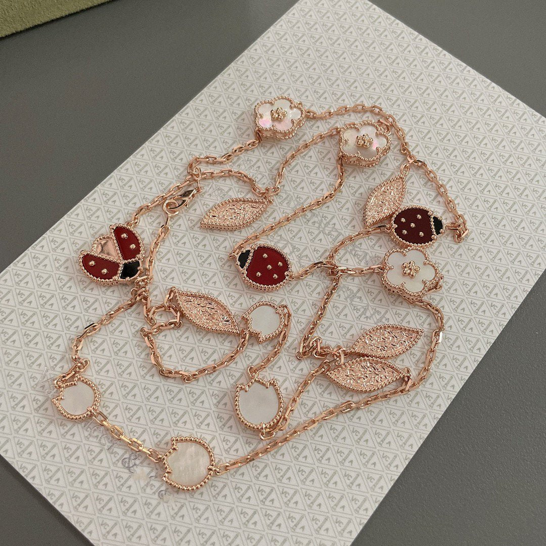 Van Cleef & Arpels LUCKY SPRING 15 MOTIFS PINK GOLD NECKLACE