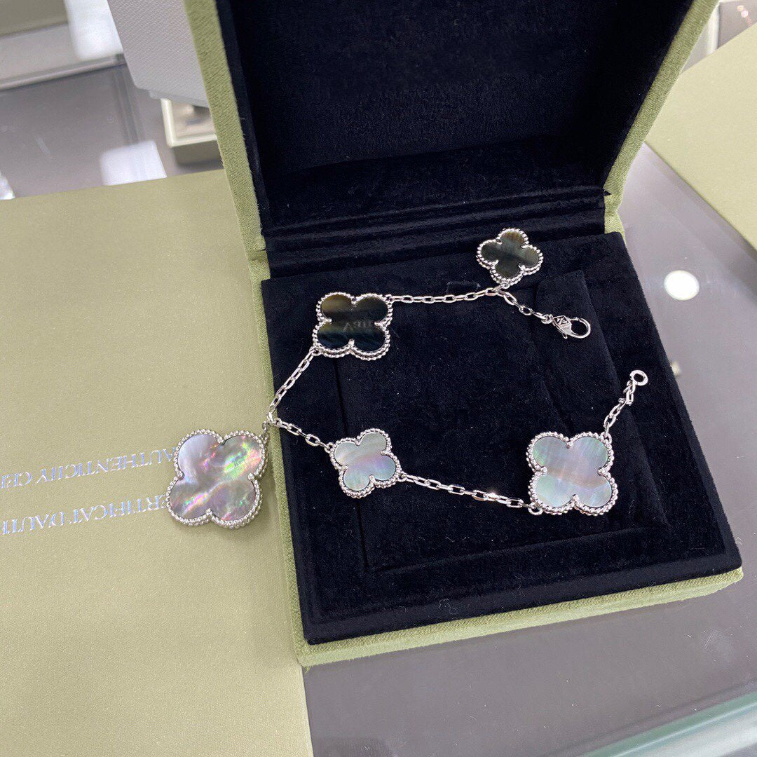 Van Cleef & Arpels CLOVER 5 MOTIFS SIVLER DARK MOP BRACELET