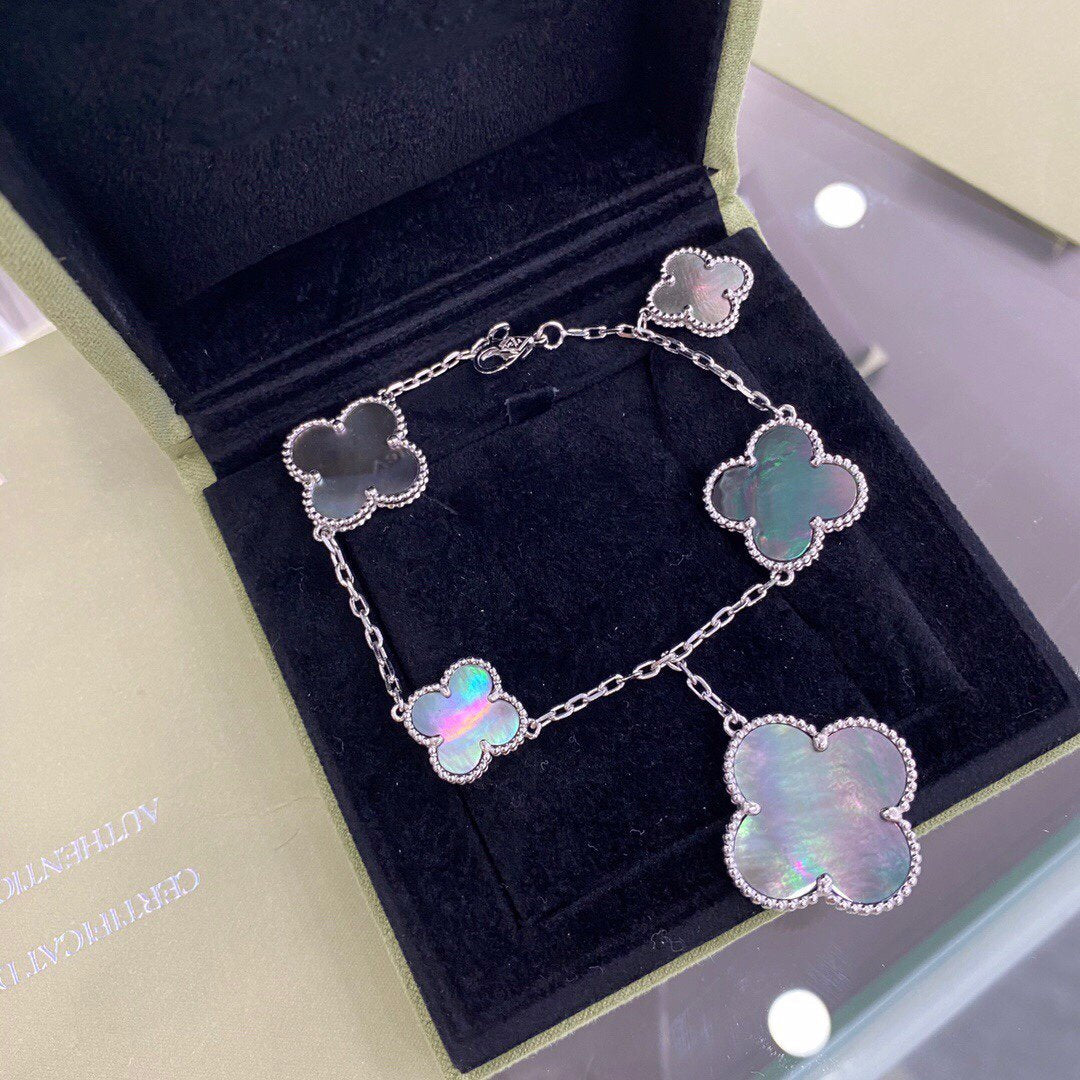 Van Cleef & Arpels CLOVER 5 MOTIFS SIVLER DARK MOP BRACELET