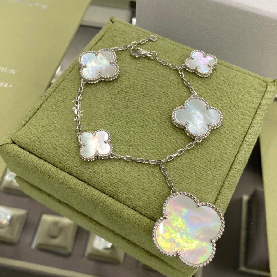 Van Cleef & Arpels CLOVER 5 MOTIFS SIVLER WHITE MOP BRACELET