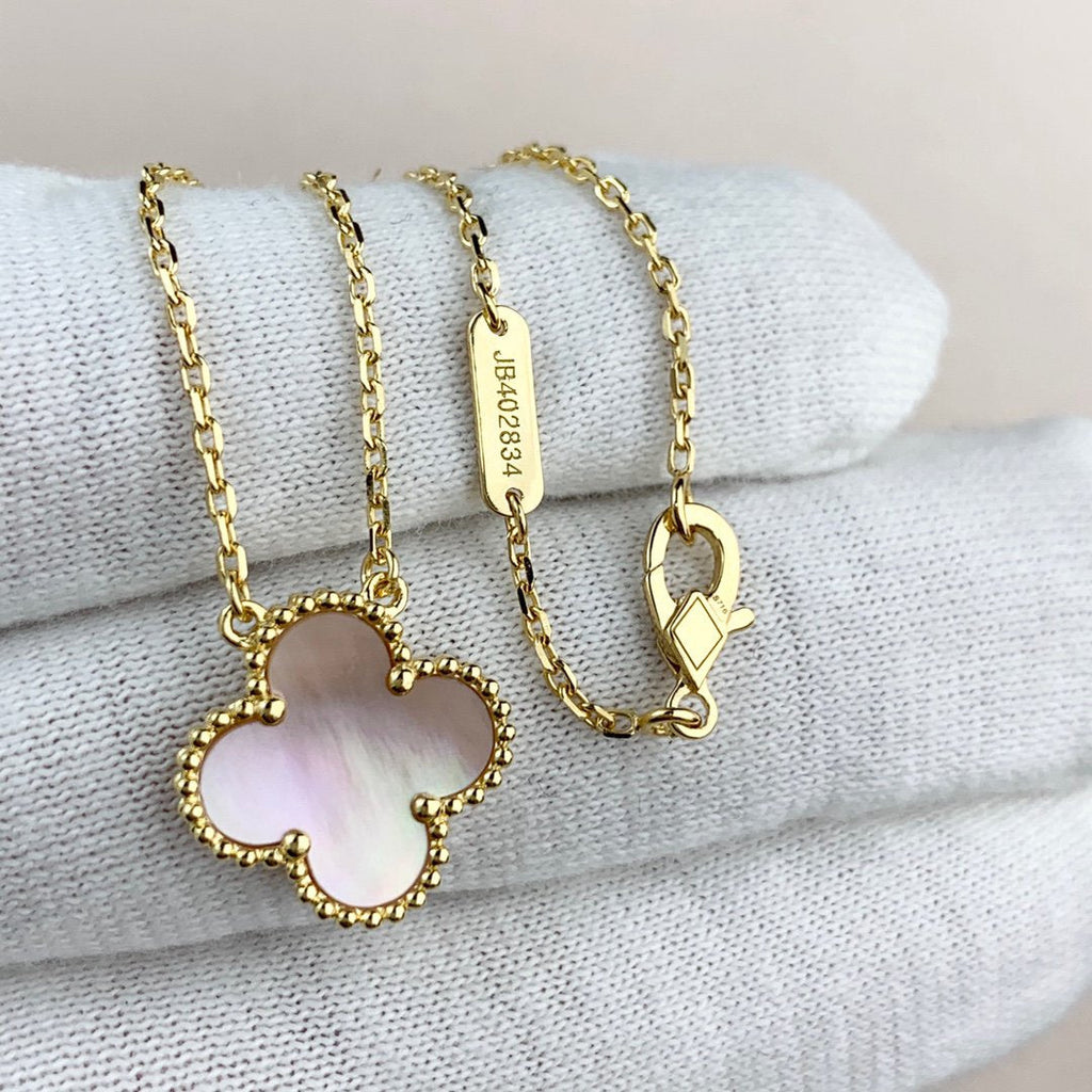 Van Cleef & Arpels CLOVER PEDANT PINK MOP GOLD NECKLACE