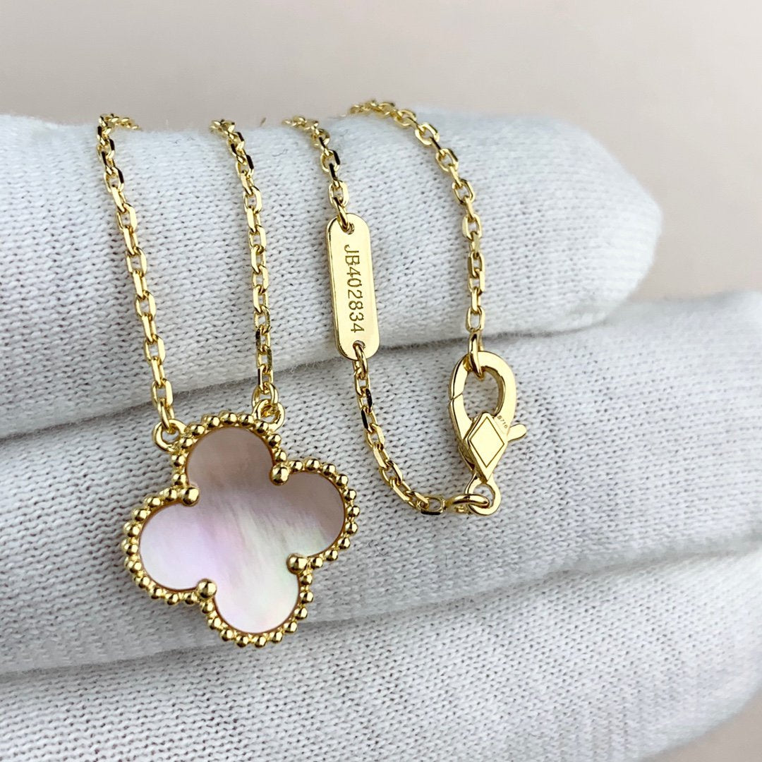 Van Cleef & Arpels CLOVER PEDANT PINK MOP GOLD NECKLACE