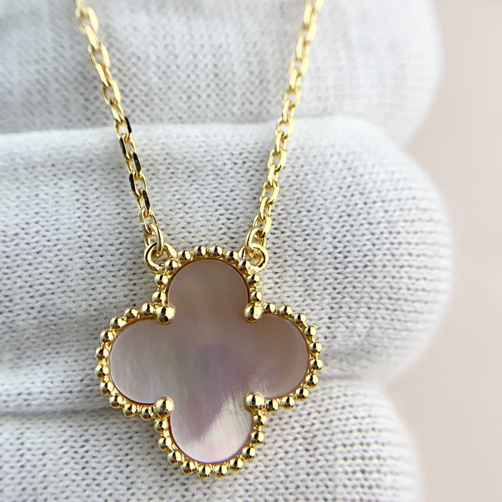 Van Cleef & Arpels CLOVER PEDANT PINK MOP GOLD NECKLACE