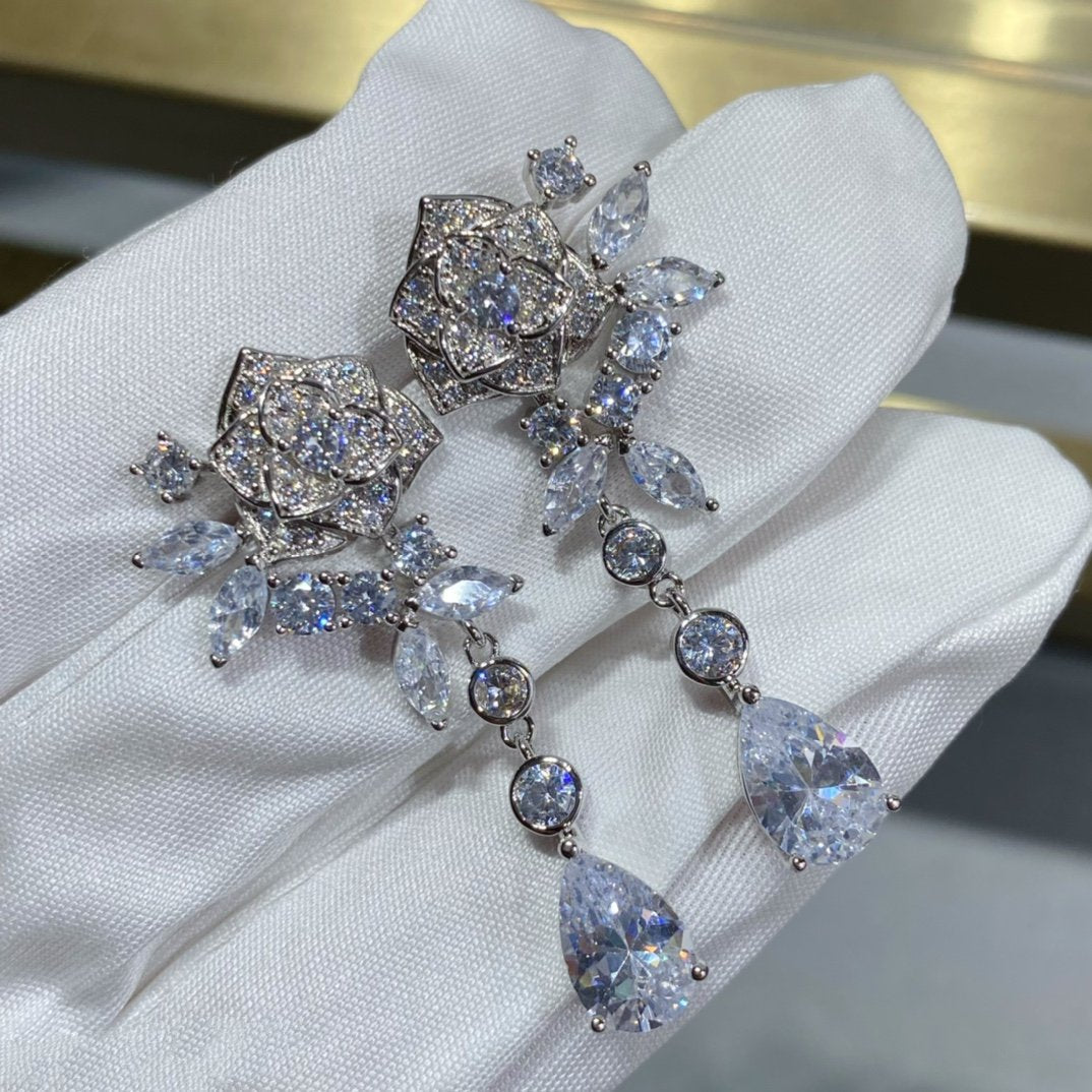 PIAGET ROSE SILVER DROP DIAMOND EARRINGS