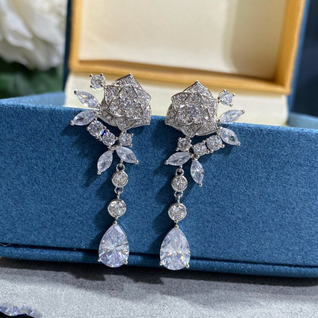 PIAGET ROSE SILVER DROP DIAMOND EARRINGS
