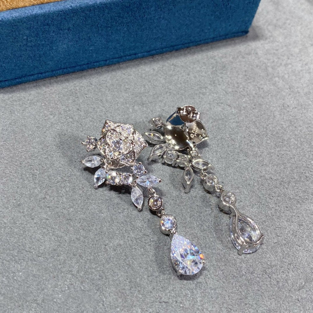 PIAGET ROSE SILVER DROP DIAMOND EARRINGS