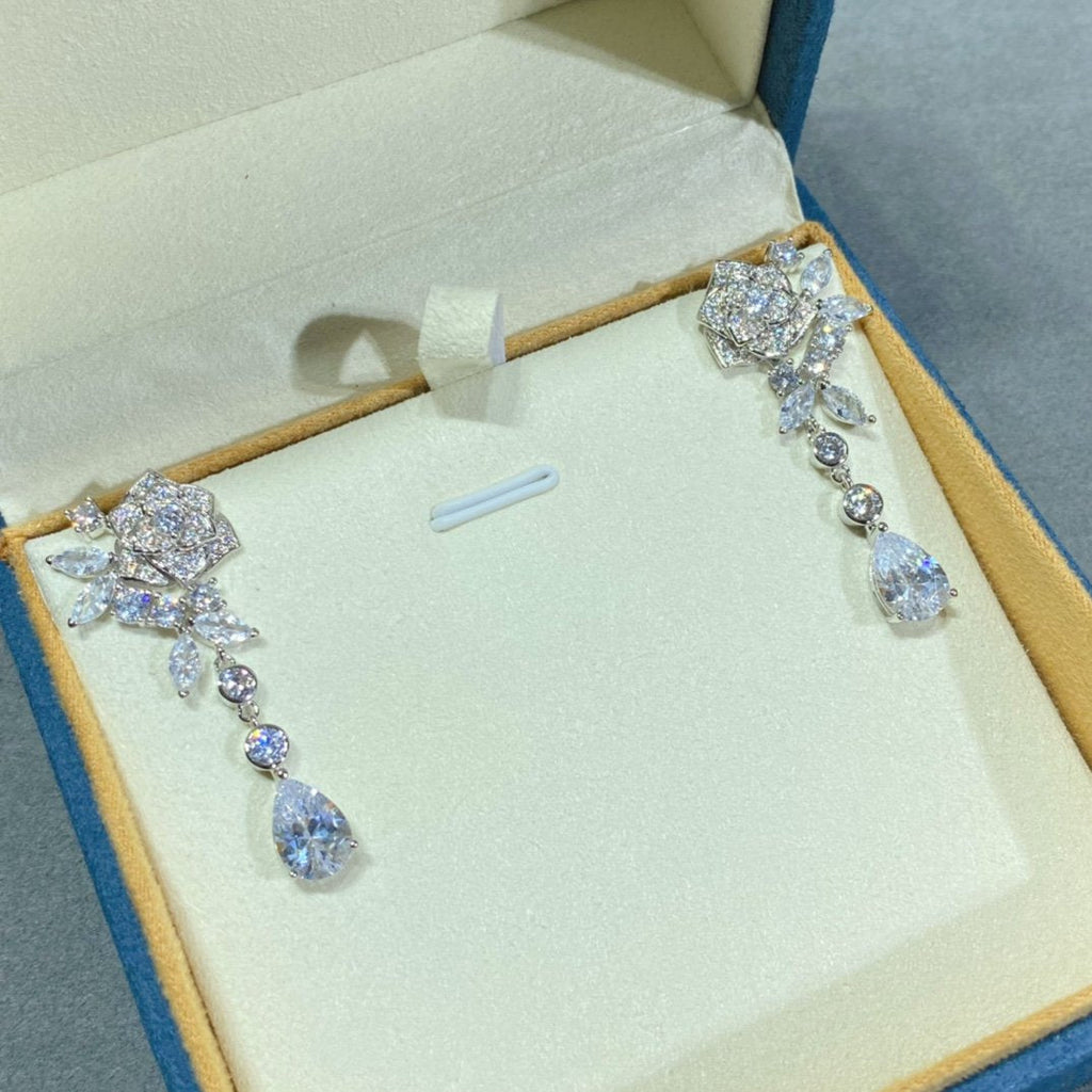 PIAGET ROSE SILVER DROP DIAMOND EARRINGS