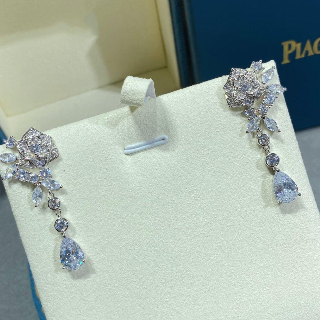 PIAGET ROSE SILVER DROP DIAMOND EARRINGS