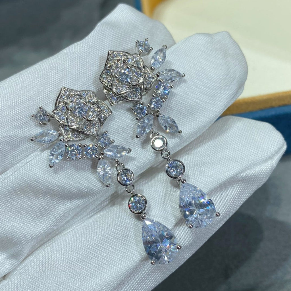 PIAGET ROSE SILVER DROP DIAMOND EARRINGS