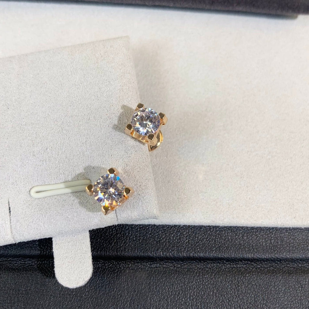 CARTIER 6MM DIAMOND PINK GOLD STUD EARRINGS