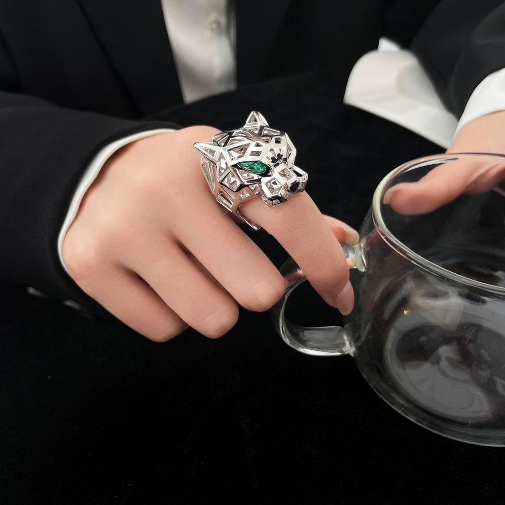 CARTIER PANTHERE 31MM TSAVORITE GARNETS SILVER RING