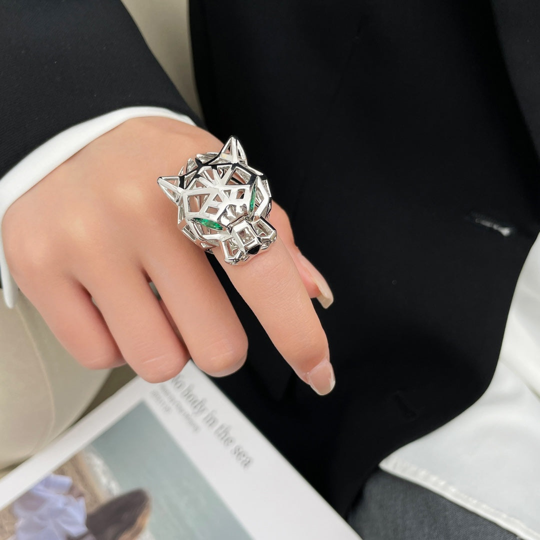 CARTIER PANTHERE 31MM TSAVORITE GARNETS SILVER RING