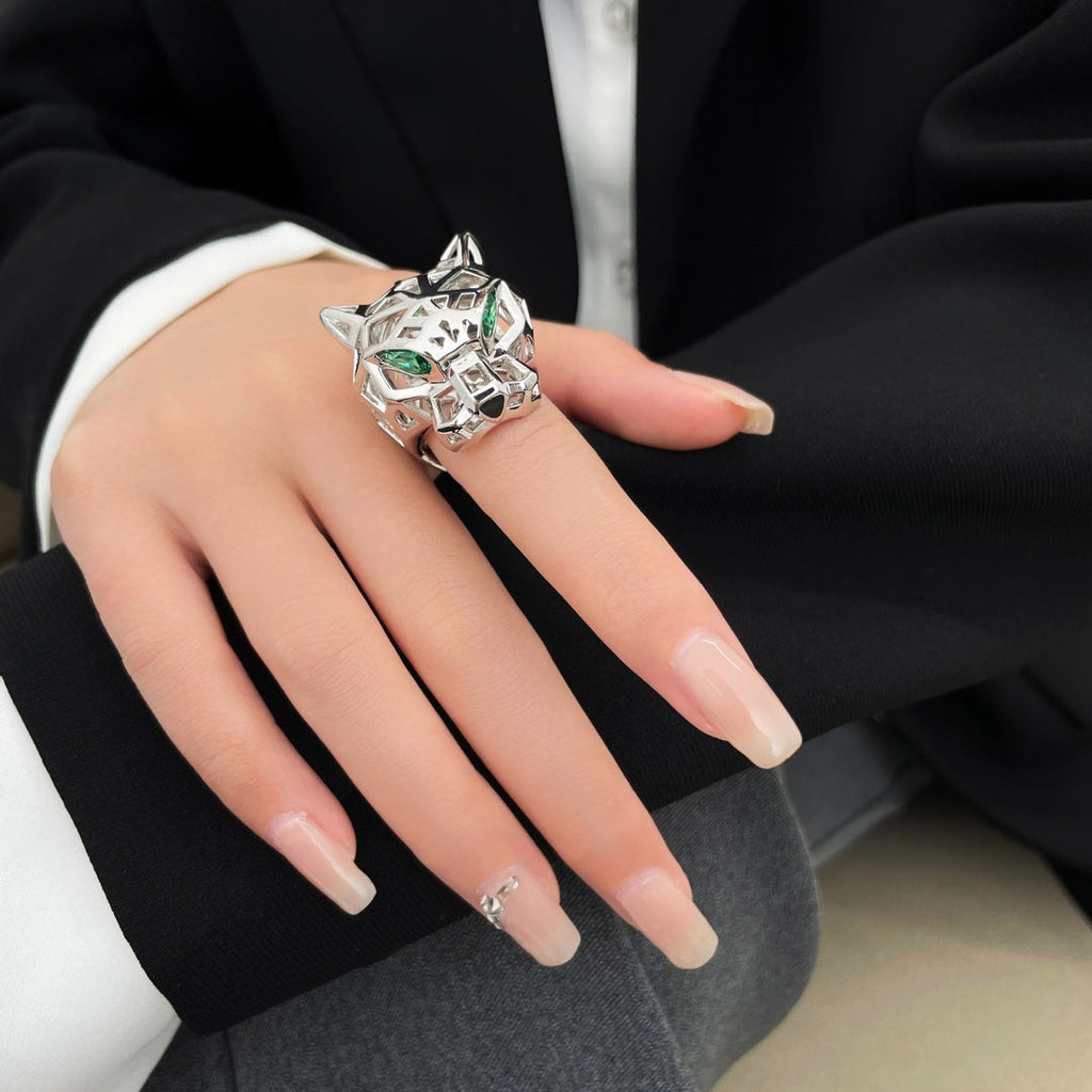 CARTIER PANTHERE 31MM TSAVORITE GARNETS SILVER RING