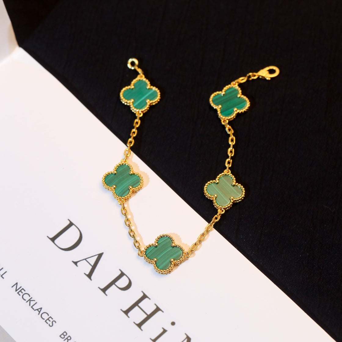 Van Cleef & Arpels CLOVER 5 MOTIF MALACHITE PINK GOLD BRACELET