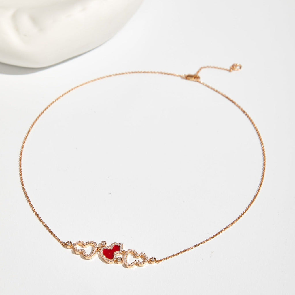 QEELIN WULU 3 MOTIF DIAMOND PINK GOLD NECKLACE