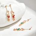 QEELIN WULU 3 MOTIF DROP DIAMOND PINK GOLD EARRINGS